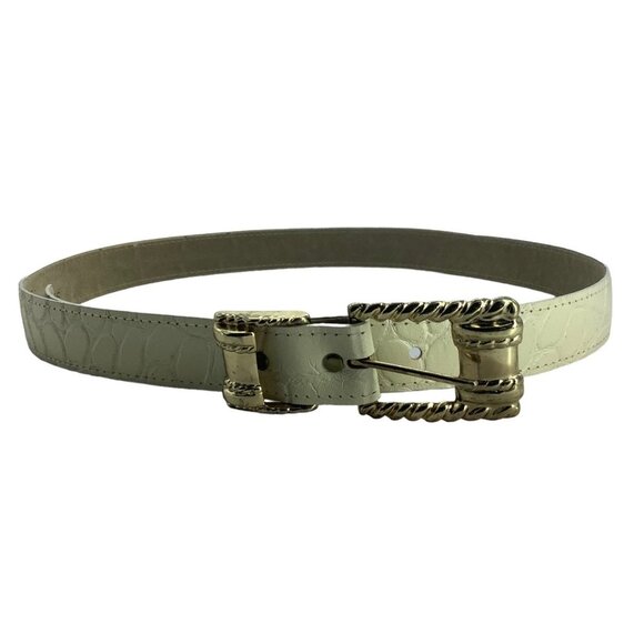 Vtg Michael Bernard Cream‎ Embossed Leather Belt Women USA Made Gold Tone main image 7